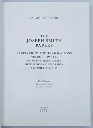 The Joseph Smith Papers: Revelations and Translation. Volume 3, Printer's Manuscript of the Book of Mormon. Parts 1 and 2