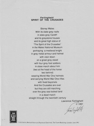 Item #10708 Spirit of the Crusades. Lawrence Ferlinghetti