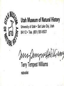 Item #11122 Signed Business Card. Terry Tempest Williams
