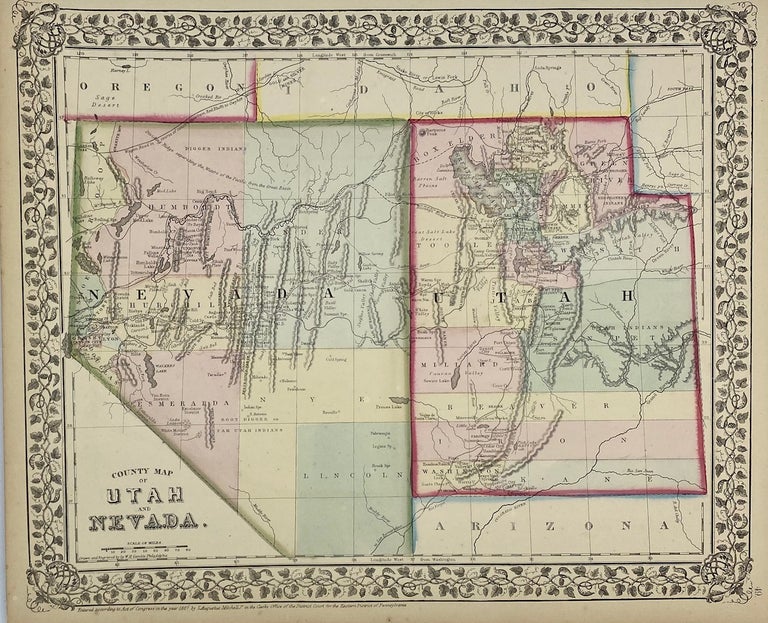 Item #4324 County Map of Utah and Nevada. W. H. Gamble.