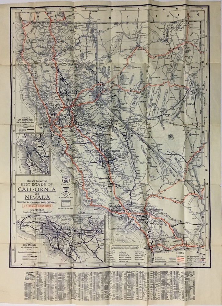 Item #442 Mileage Map of the Best Roads of California and Nevada. George S. Clason.