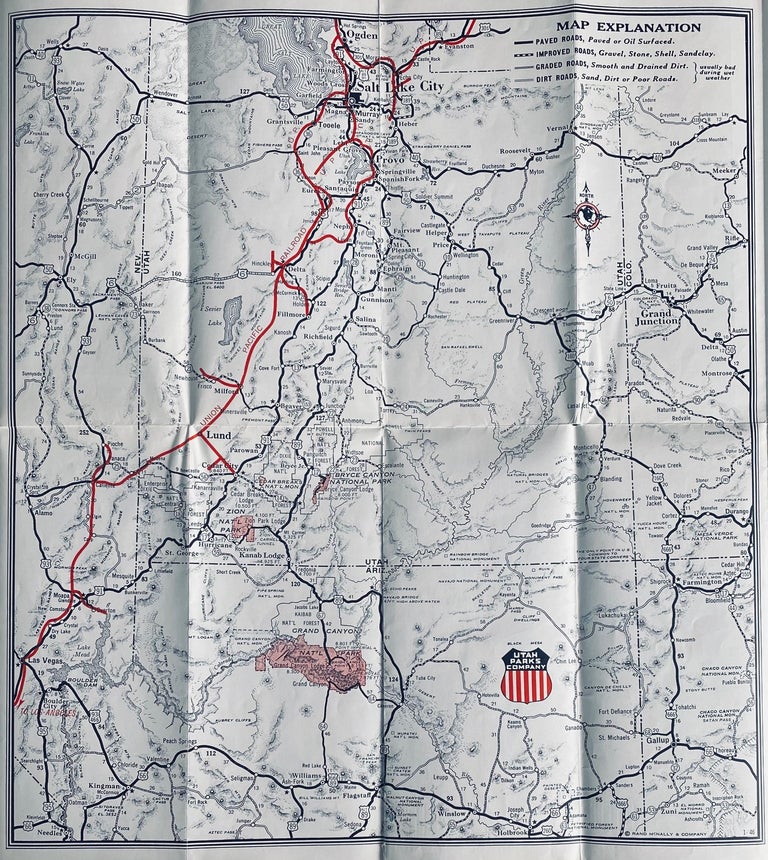 Item #5277 Hi-Way Map to Zion-Bryce Canyon-Grand Canyon National Parks. Utah Parks Company, Union Pacific.
