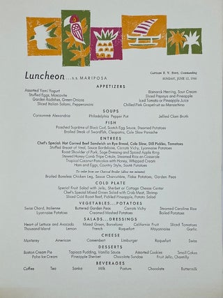 Item #6438 Luncheon Menu. S S. Mariposa