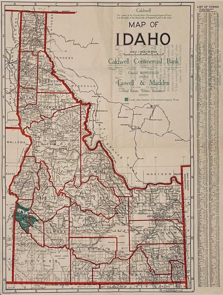 Item #6506 Map of Idaho. Caldwell Commercial Bank, Lowell, Madden.