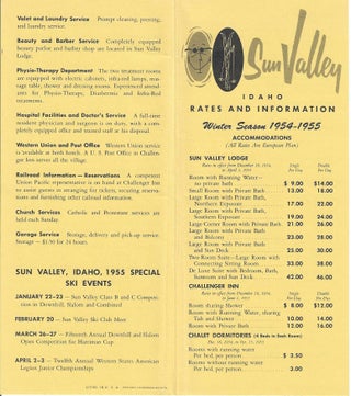 Item #7893 Sun Valley, Idaho. Rates and Information: Winter Season 1954,1955. Sun Valley