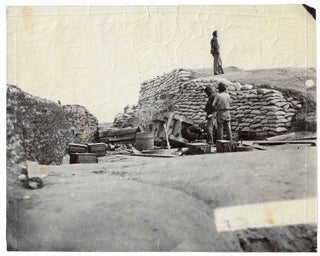 Item #8523 Sandbag Battery with Burst Confederate Cannon at Yorktown, Virginia. Mathew Brady