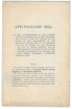 Item #8620 Anti-Polygamy Bill. In re bill recommended by the committees of conference on the...