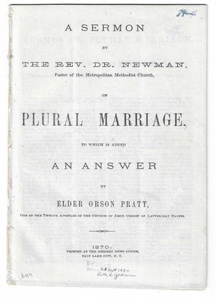 Item #8621 A sermon by the Rev. Dr. Newman, pastor of the Metropolitan Methodist Church, on...