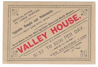 Item #8657 Valley House. Trade Card, Wilford Woodruff