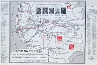 Item #8679 Map of Western Pony Express Trails from St. Joseph, Mo. to San Francisco and Oregon,...