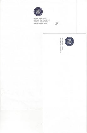Item #887 Sheet of letterhead and printed envelope. Hotel Utah