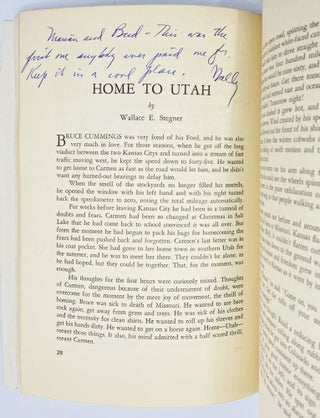 Item #8899 [Home to Utah] Story: Devoted Solely to the Short Story. Wallace E. Stegner