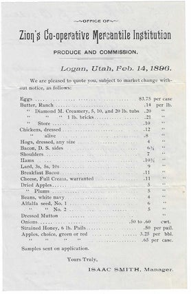 Item #8952 [Price List] Office of Zion's Cooperative Mercantile Institution Produce and...